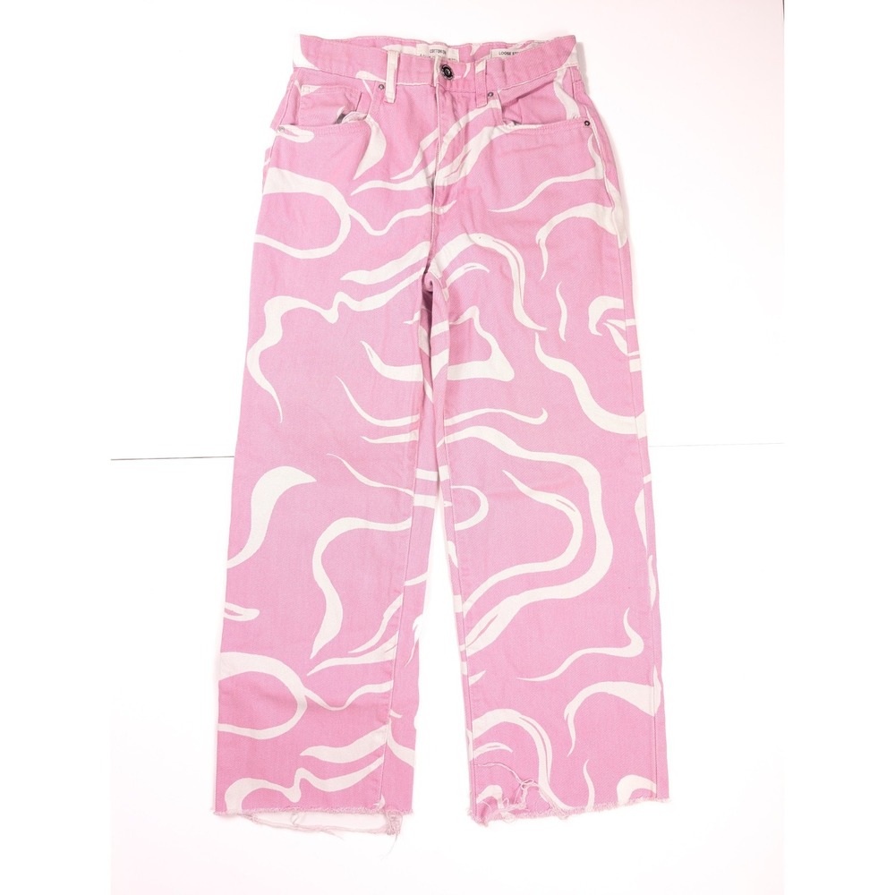 Cotton On Pink Wavy High Rise Loose Straight Flared Leg Jeans Women's Size 4/28